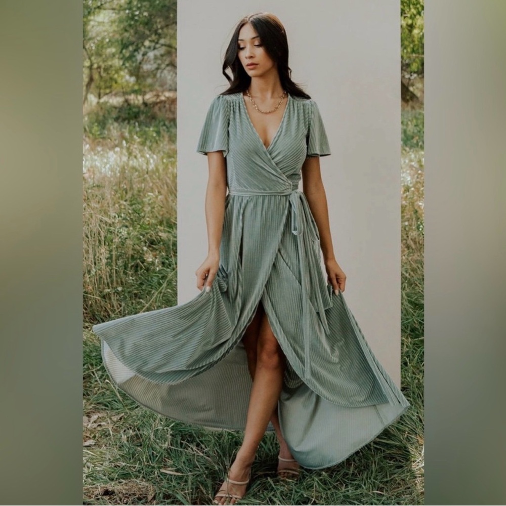 Baltic Born Sage Green High-Low Wrap Dress